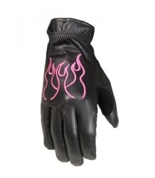 Leather Gloves Full Finger with Pink Flame